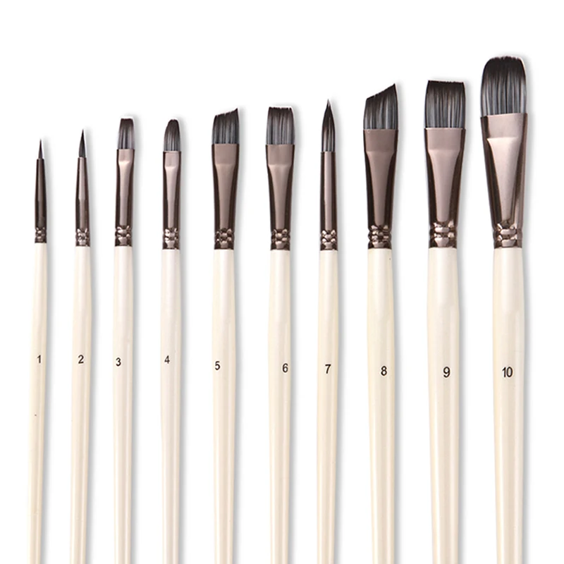 

Профессиональная Кисть для рисования, искусственная нейлоновая кисть, короткий стержень, жирная акриловая Акварельная ручка, 10 шт./партия к...
