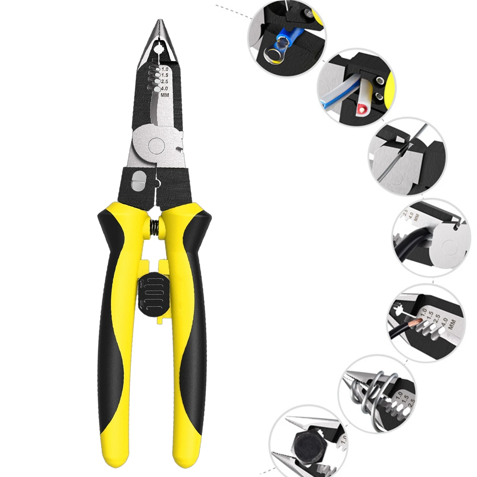 

8.66 in Multi Functional Decrustation Pliers Wire Strippers Cutter Needle Nose Pliers 7-in-1 Combination Electricians Tool