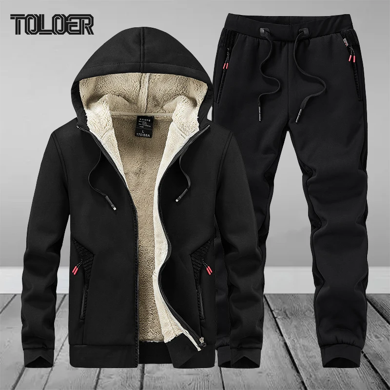 

Warm Men's Winter Sets Thick Outwear Hooded Tracksuit Men Wool Casual Jacket + Sweatpants 2 Piece Set Man 6XL New Sweatsuit Male