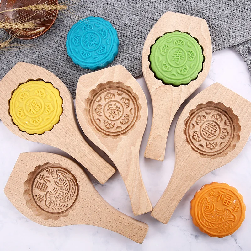 Wooden baking mold moon cake mold pattern steamed bun cake mung bean cake pumpkin cake DIY production