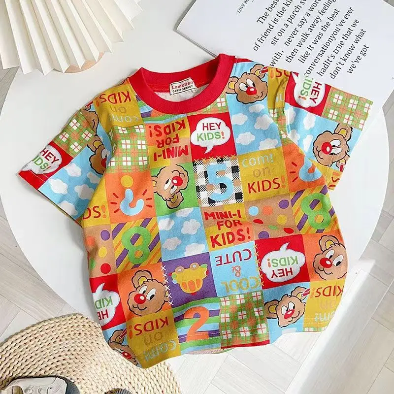 

Children'S T-Shirt Top Boys And Girls Summer Cotton Short Sleeve Watercolor Top 2023 New Summer Children'S Clothing 2-9 Yearsold