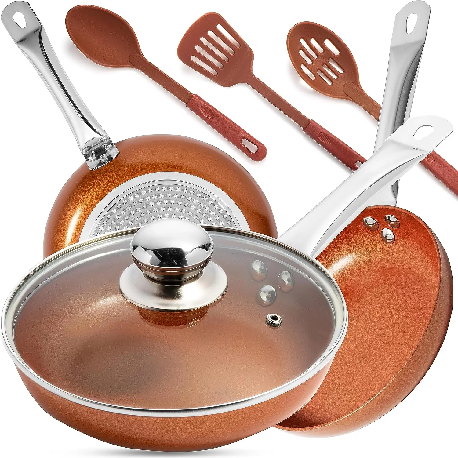 

Copper Frying Pan Set with Lids, 8", 9.5" & 11" Frying Pan Set, Nonstick Frying Pan Set, Copper Pans with Lid, N Takoyaki pan i