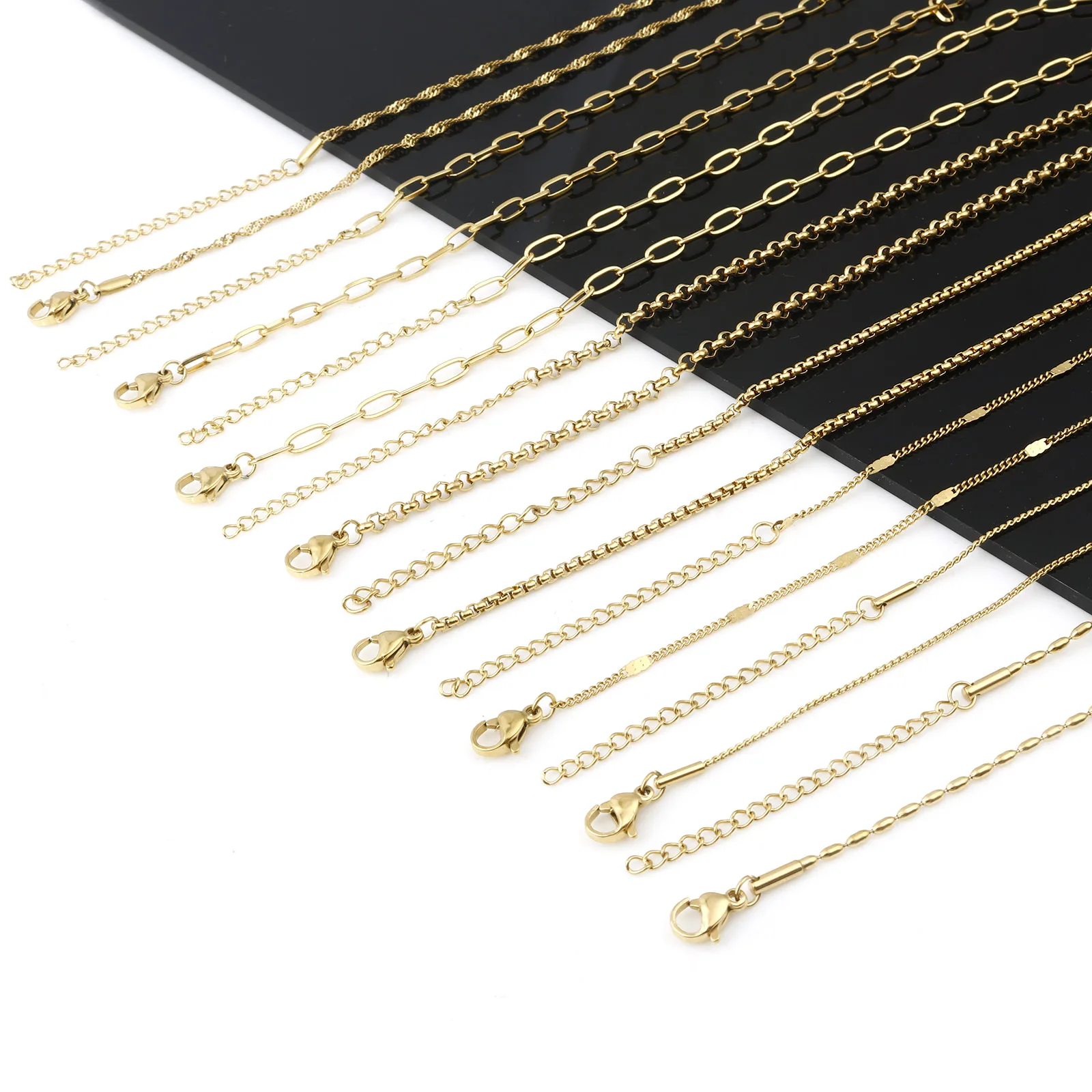 

1PC 304 Stainless Steel Link Cable Chain Necklace Gold Color Metal Chains Women Men Collar Jewelry Gifts 46cm(18 1/8") long