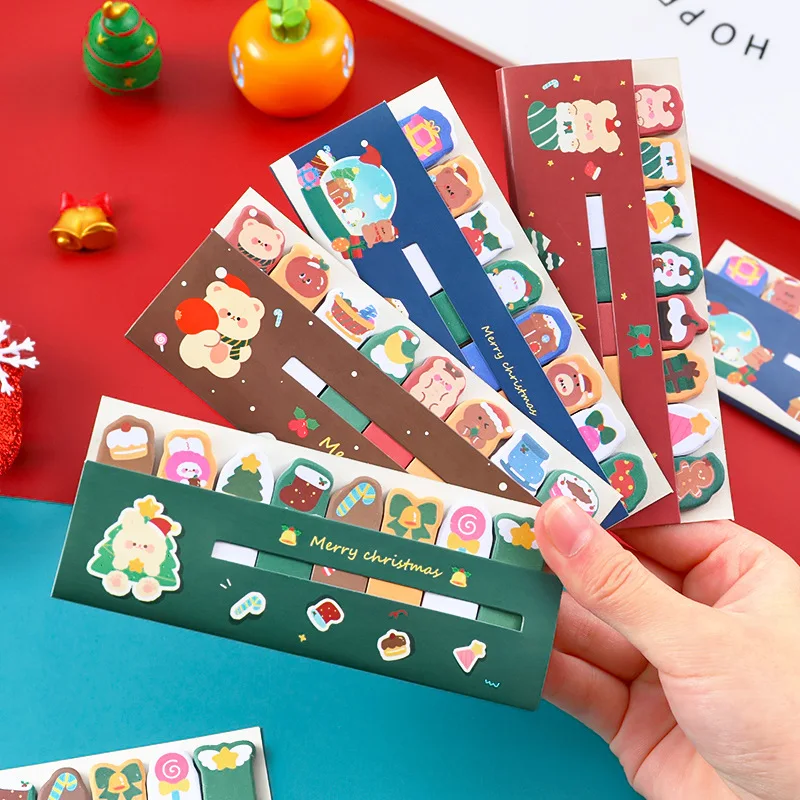 

Cute Christmas Memo Pads Writable Sticky Notes Kawaii Stationery Notebook Planner Journal Index Stickers Page Flag Office Supply