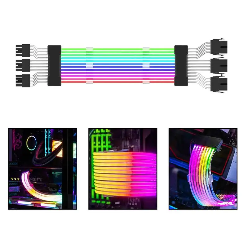 

PC Case Extension RGB ATX 24Pin GPU 8Pin Triple Streamer PCI-E 6+2P Dual Rainbow Cord 5V Sync, PC Case Decoration Lighting Strip
