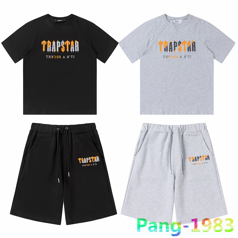 

Спортивный костюм 2023ss с шортами и коротким рукавом для мужчин и женщин, всесезонный комплект с вышивкой полотенца, оранжевого и серого цвета, одежда для бега и отдыха в уличном стиле