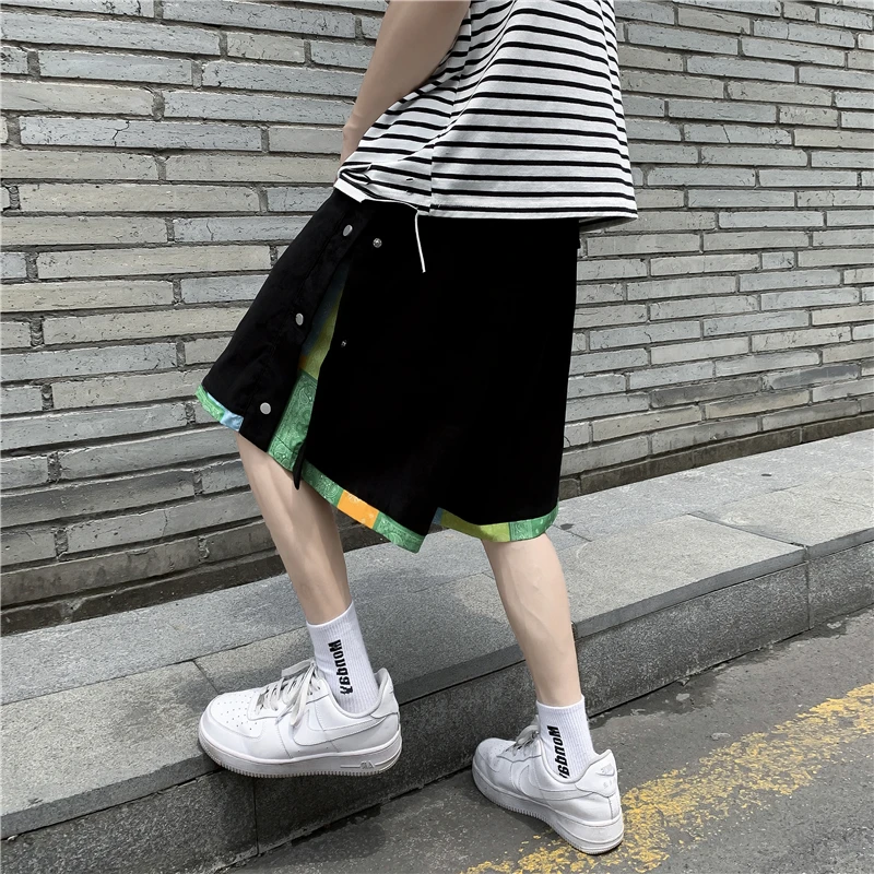 American retro shorts women Harajuku loose street fashion sports shorts high waist drawstring hip hop straight five point pants