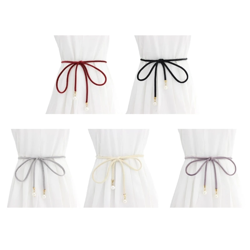 

Women Waist Belt Vintage Thin Elegant Belts Designer White Pearl Pendant Decorative Summer Dress Shirt Waist Belt