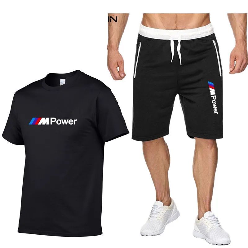 

UYUK Summer Men's T-shirt + Shorts Set Beach Casual Sportswear Basketball Bodybuilding Shorts BMW Men's Tracksuit Casual Pants