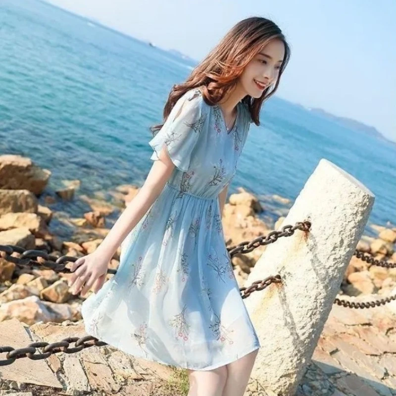 Женское платье шифоновое шелковое мягкое с цветочным принтом для женщин