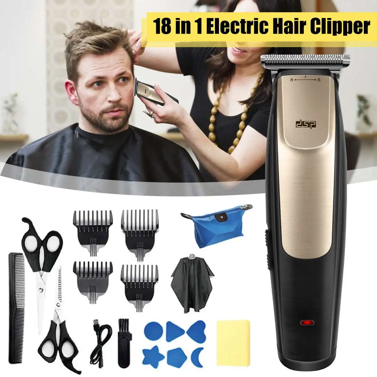 

18Pcs USB Hair Clipper Rechargeable Electric Clipper cordless hair cutter Trimmer Adjustable limit comb Suitable For Any Ages