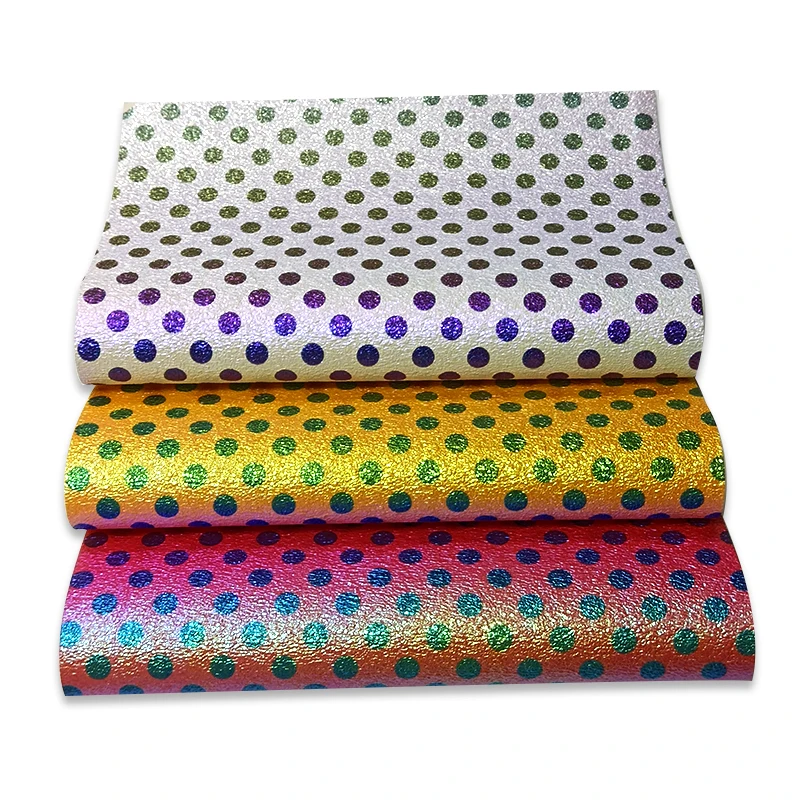 

XHT Colorful Polka Dot Design PU Holographic Faux Leather Fabric Sheet For Making Shoe/Bag/Wallet/Purse/DIY Accessories 30*135CM