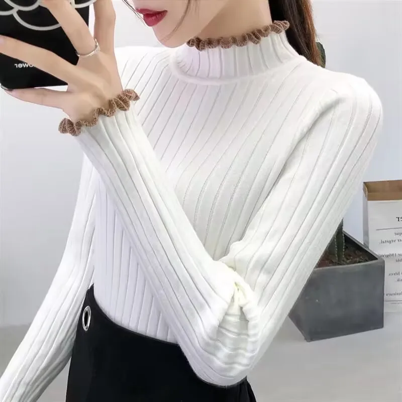 

Vangull Soft Strech Half Turtleneck Solid Knitted Sweater Pullovers Women Autumn New Casual Long Sleeve Slim Sweater Female