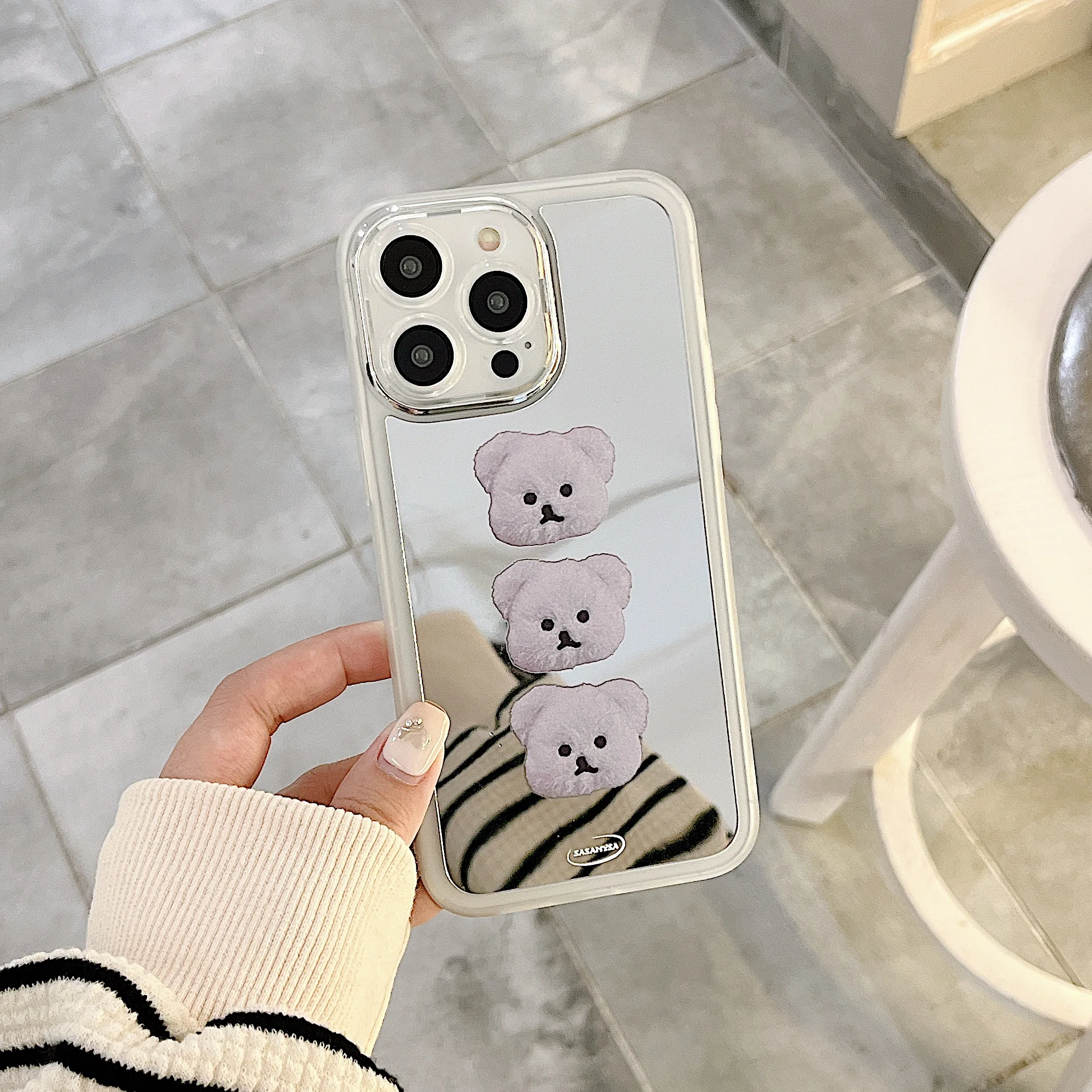 

Чехол INS Korea Three Cute white Dog Mirror для iPhone 14 13 Pro Max 12 11 Pro Plus, противоударный матовый чехол с гальваническим покрытием