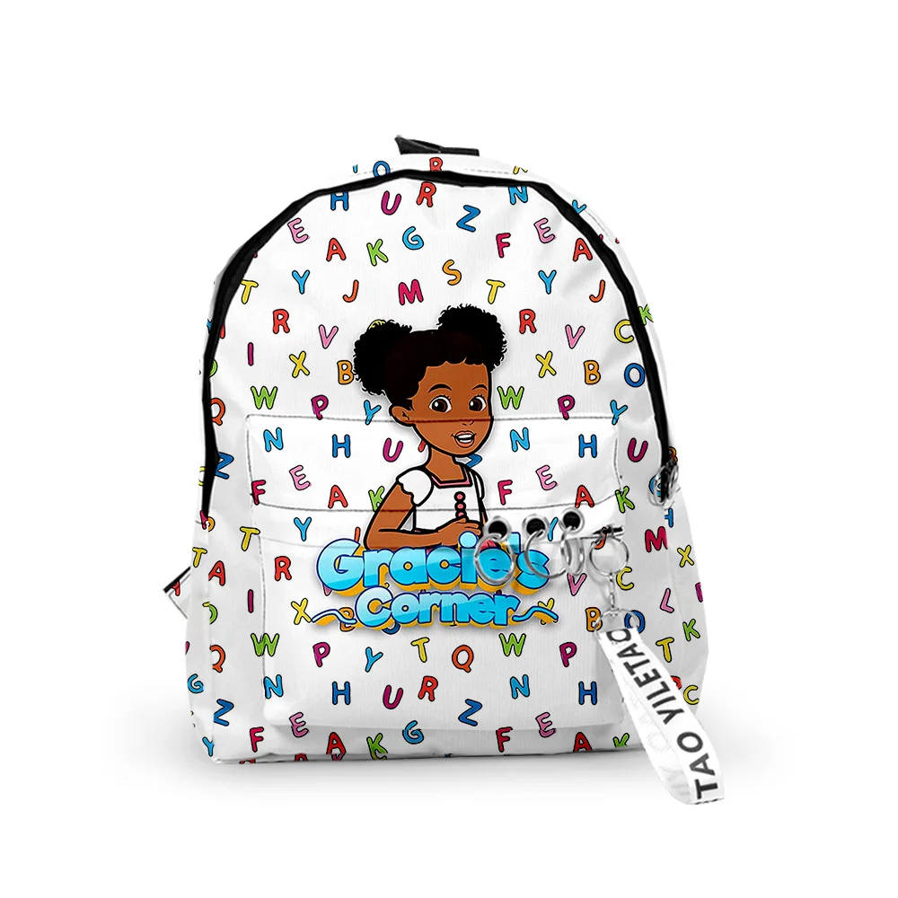 Фото Школьные сумки Cartoon Youthful Gracies Corner, рюкзаки для ноутбуков, рюкзаки для мальчиков и девочек, водонепроницаемые сумки из Оксфорда с 3D принтом, маленькие дорожные сумки с брелоком №3