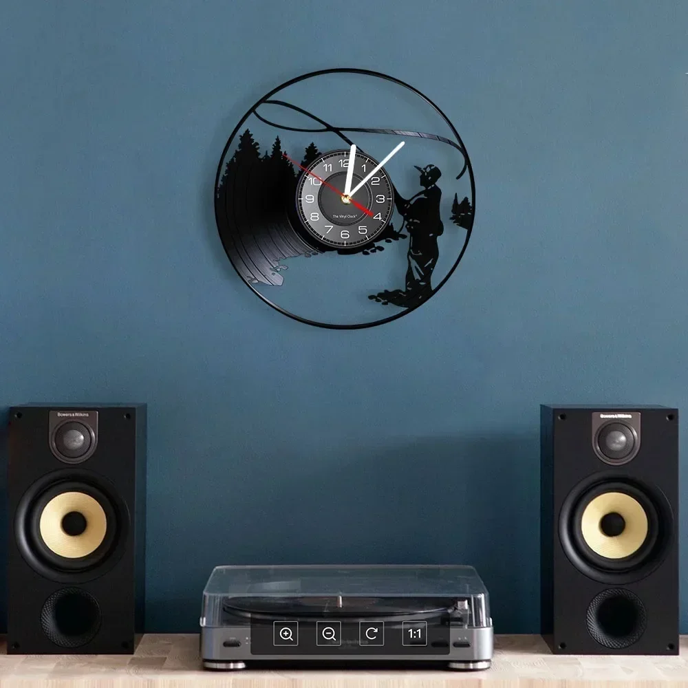 Настенные часы с изображением рыбака и озера домашний декор настенные виниловой