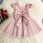 Детское платье из тюля, с открытой спиной и бантом