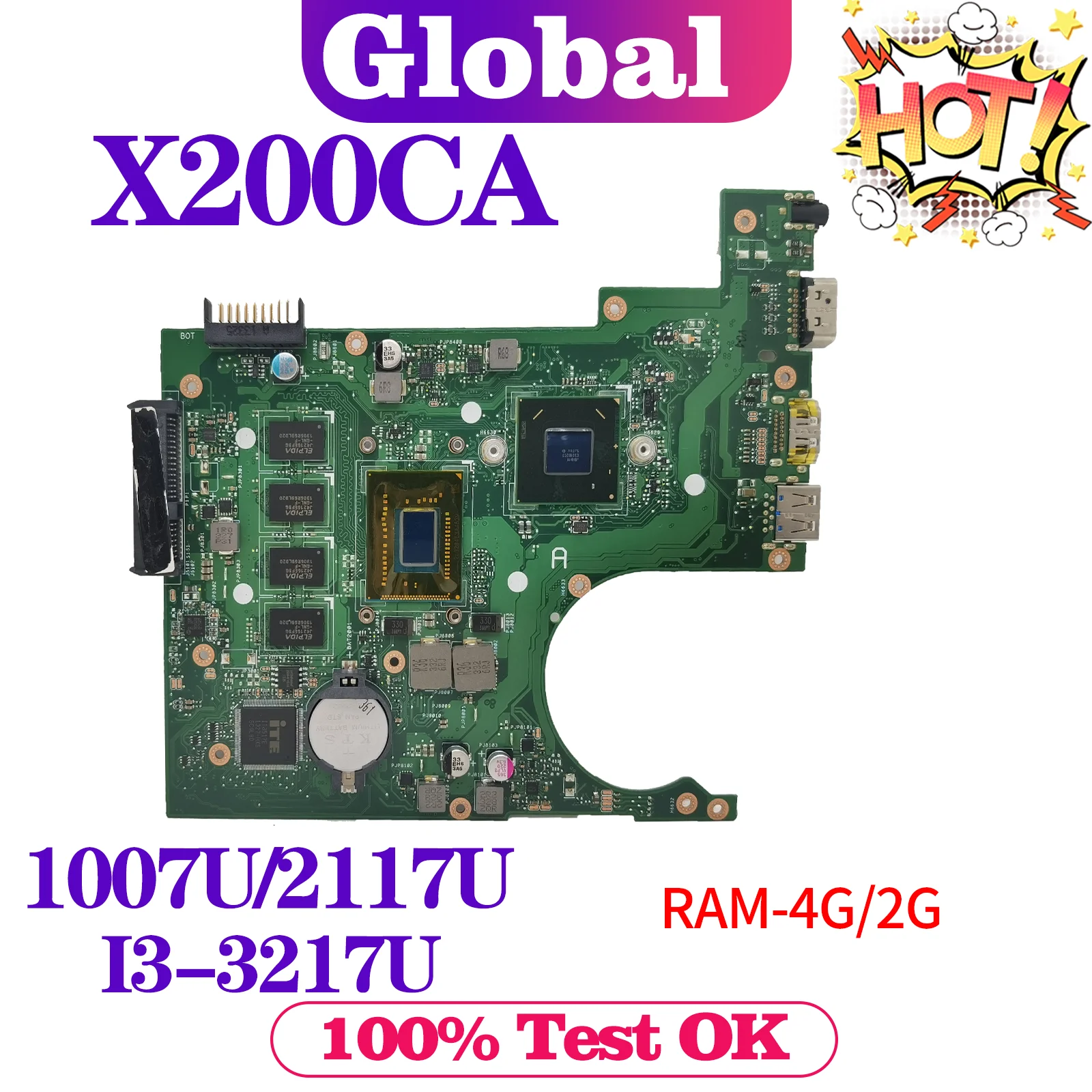 

KEFU Original X200C Mainboard For ASUS Vivobook F200CA X200CA Laptop Motherboard 1007U/2117U I3-3217U 2G/4G-RAM Maintherboard