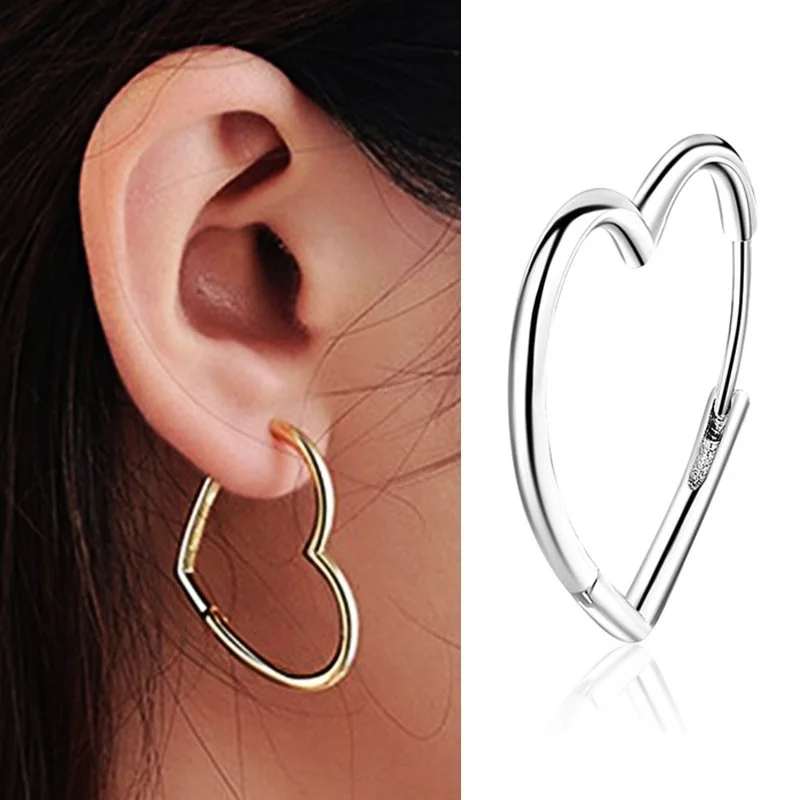 

2021 New Silver Color Big Gold Color Heart Hoop Earring For Women Fashion 925 Silver Needle Femme Earrings Jewelry