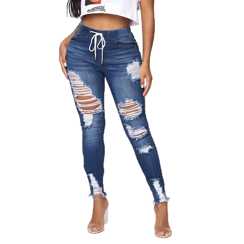 

Летние женские эластичные рваные джинсы-карандаш, женские облегающие узкие джинсовые брюки Y2K, уличная одежда для девочек, джинсы с запахом на бедрах с дырками