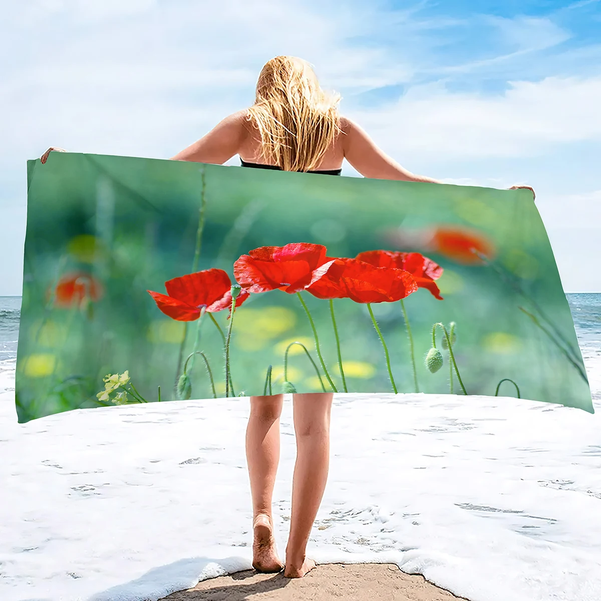 

Red Poppies Beach Towel Quick-Drying and Absorbent Lightweight Compact Microfiber Towel Oversized Beach Towel Extra Large Towel