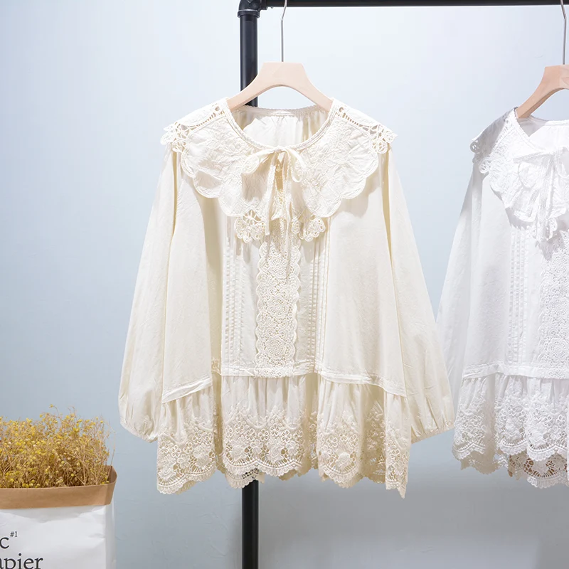 Весенняя Новинка милая рубашка Mori Series с вышивкой и длинными рукавами Женские