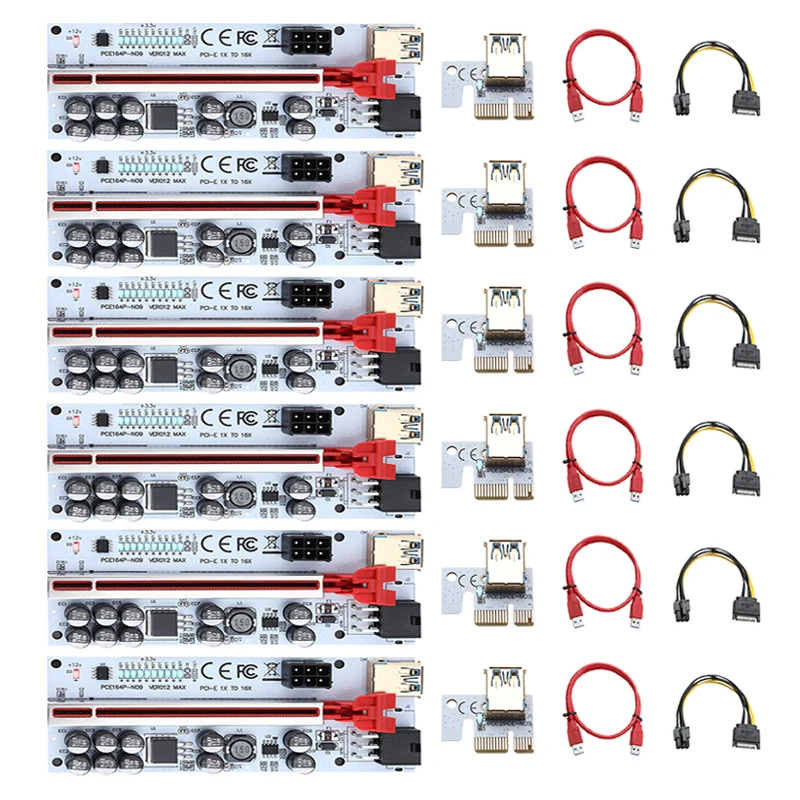 

6 шт. PCIE Райзер VER012 MAX 012MAX Райзер PCI Express X16 Райзер USB3.0 GPU Райзер для видеокарты со светодиодный для майнинга биткоинов