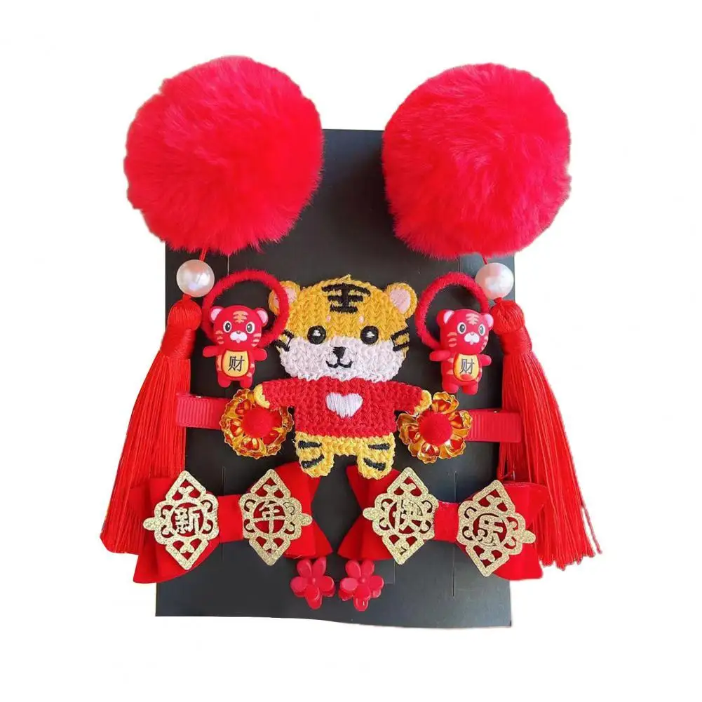 

11Pcs/Set Funny Kids Hair Clips All Match Headpiece Chinese Style Lovely Animal Element Hairpins Sweet Festive Red Hair Clips