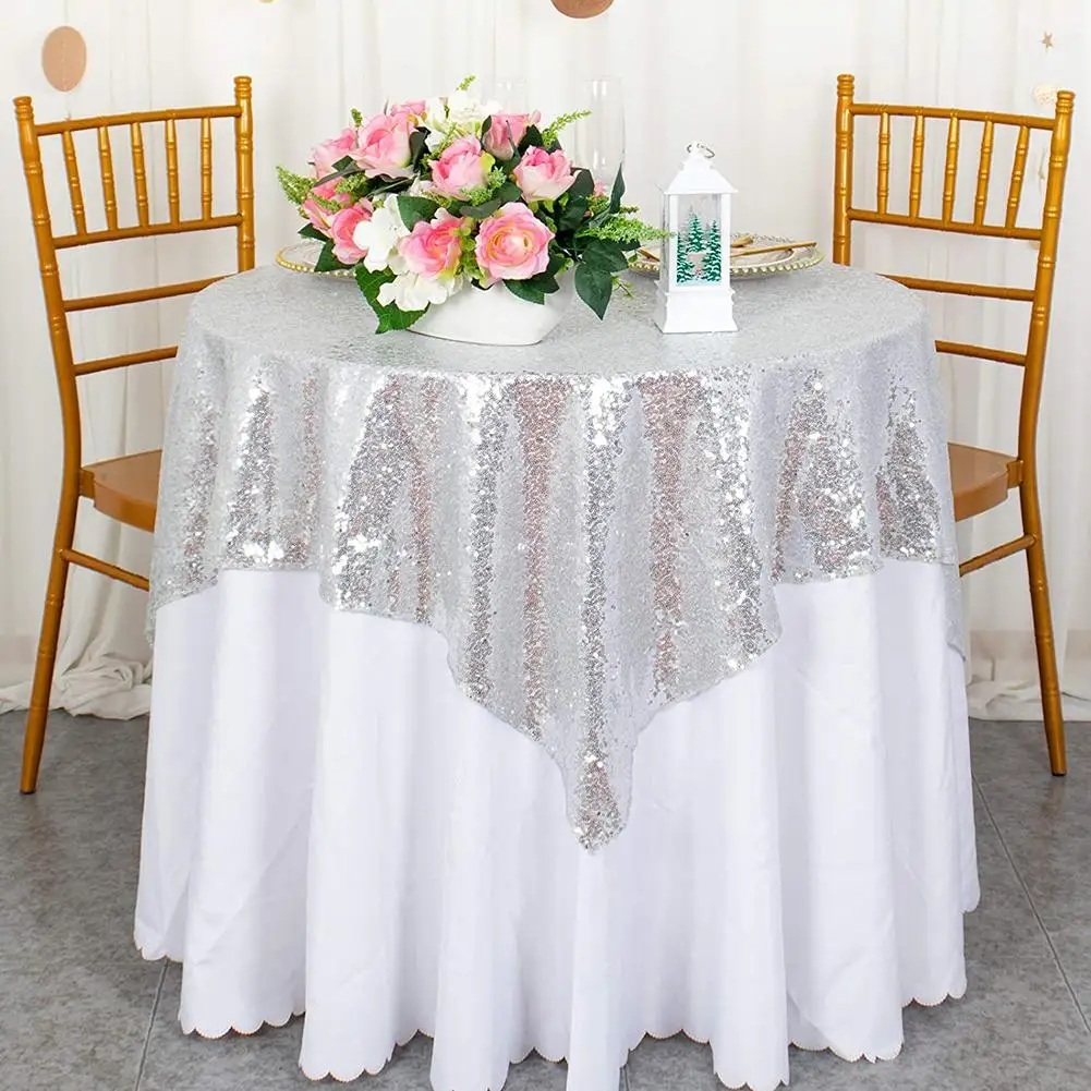 Sequin Tablecloth Round Glitter Table Cloth Cover for Events Wedding Party Christmas Decoration Rose Gold Silver Red 125x125CM