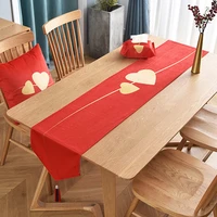 chinese red table runner love heart printing decoration tassel tablecloth modern valentines day wedding party table decoration