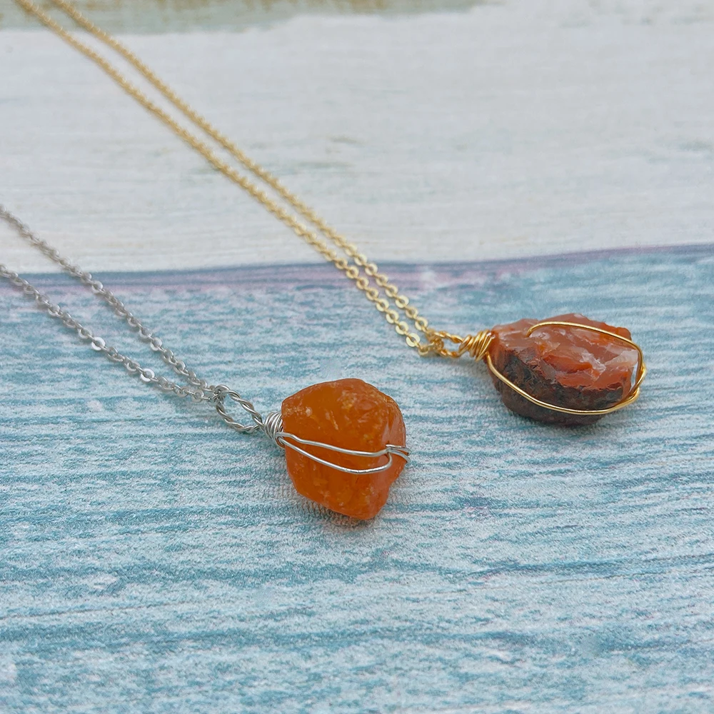 

Handwrapped Raw Healing Carnelian Crystal Stone Necklace with Gold Silver Wire Wrap Choker Orange Crystal Healing Reiki Agate