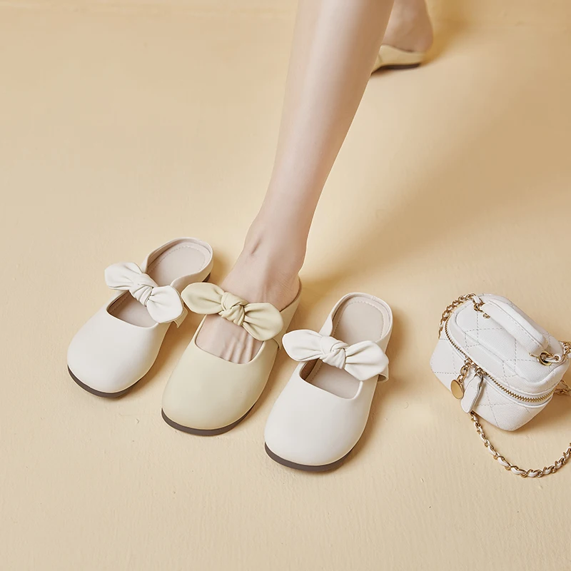 AIYUQI Half Slippers Women Summer 2023 New Fairy Mules Women Outering Fashion Bow Non-slip Loafers Girls