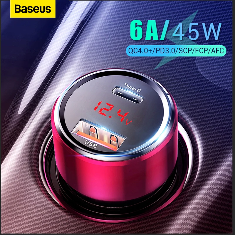 Baseus – chargeur de voiture 45W QC 4.0 3.0 pour Xiaomi Huawei  Supercharge SCP Samsung AFC  Charge