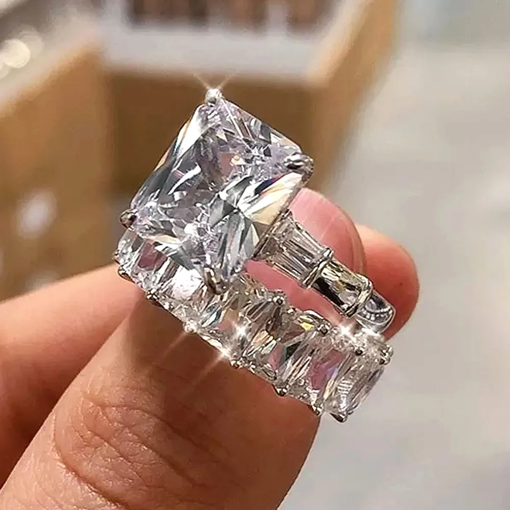 

2023 New Trendy 2Pcs/Set Rings for Women Fashion advanced Engagement Wedding Set Rings Crystal Square Promise Eternity Jewelry