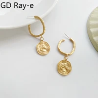 punk vintage tassel earrings porait coin hoop earrings for women pearl asymmetric fashion stud earrings party gifts
