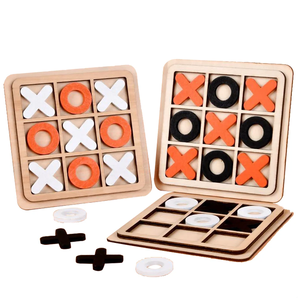 

Kids Brain Training Chess Board Game Table Toy Tic Tac Toe Simulated Chess Educational Toy Wooden Made