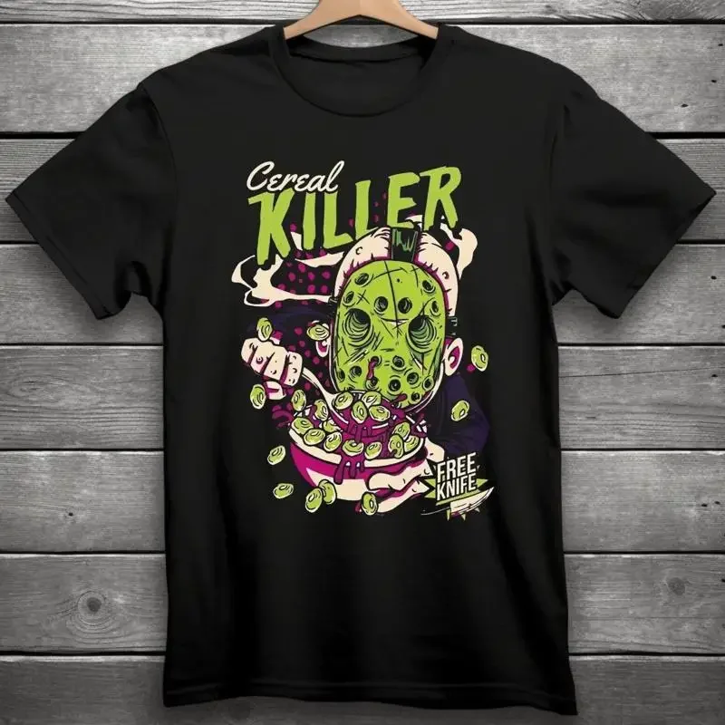 Фото Забавная футболка Cereal Killer Jason Horror, черная, размер S 3XL №1