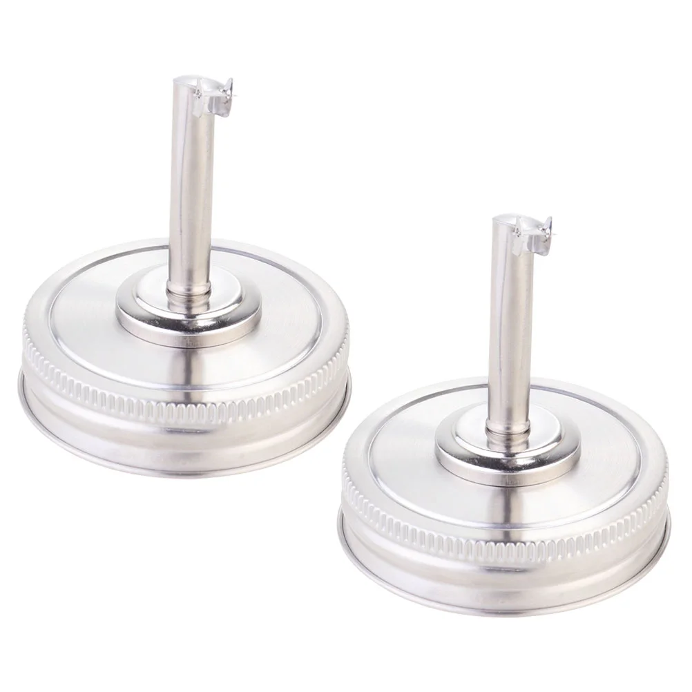

2 Pcs Mason Jar Oiler Lids Grilling Accessories Lid Spout Wide Mouth Lid Pouring Jar Lids Stainless Steel Canning Lids