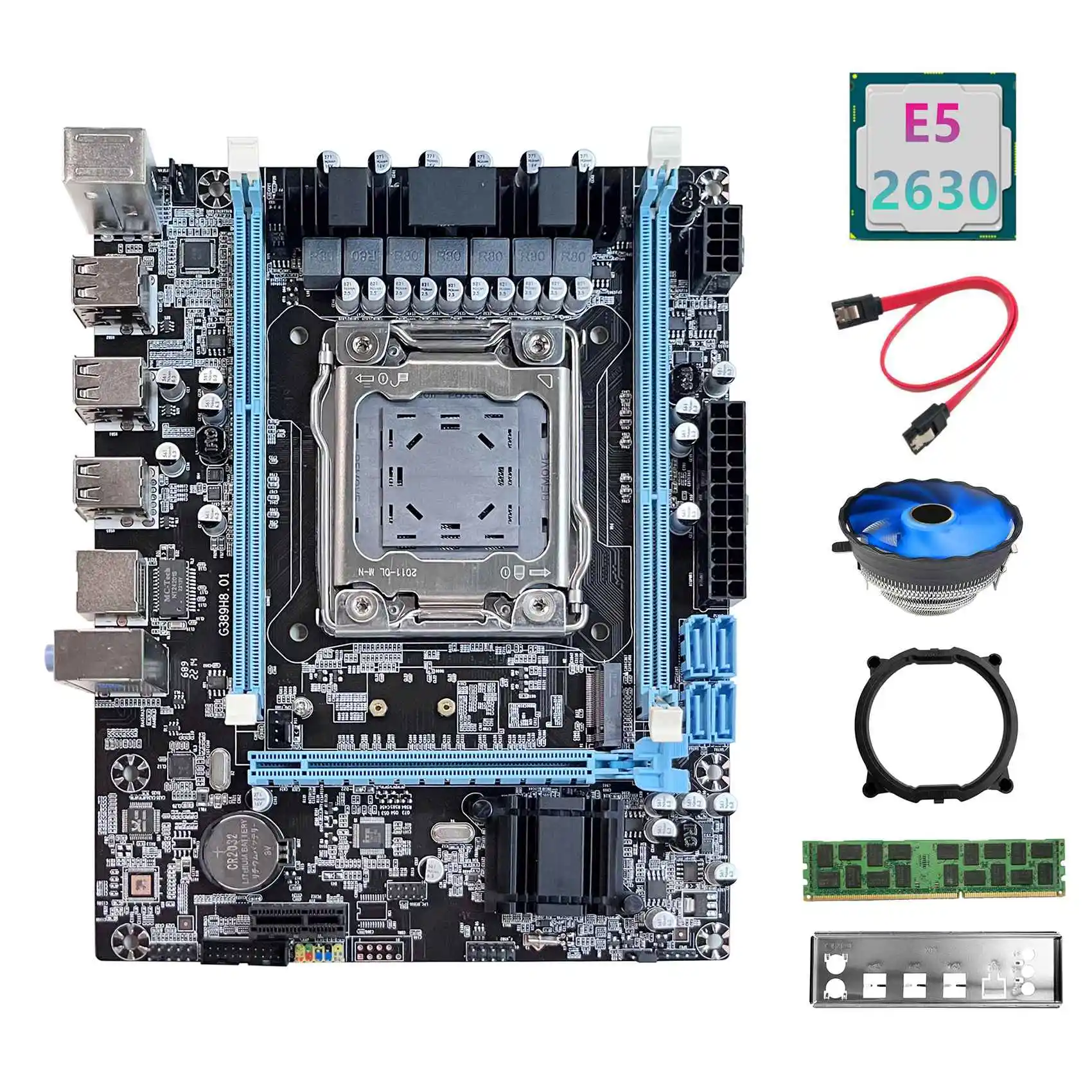 X79 Motherboard V389+E5 2630 V2 CPU+DDR3 RECC 4GB RAM+Fan+SATA Cable+Baffle+Bracket M.2 NVME LGA2011 for CF LOL PUBG