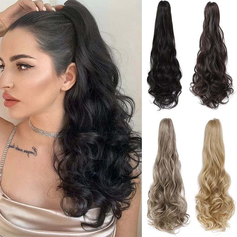 Длинные вьющиеся волнистые удлинители конского хвоста с зажимом для когтей