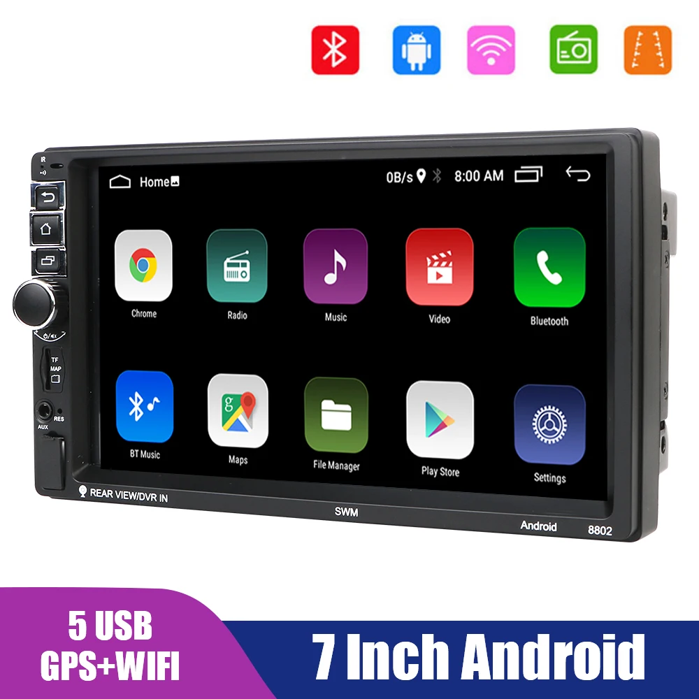 

Car Radio Hands-free GPS Bluetooth WIFI Universal Multimedia Player 2 Din Android 10.1 Mirror Link FM Receiver 7 Inch TF 5-USB