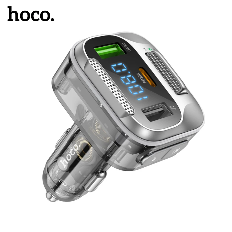 

HOCO Transparent Bluetooth FM Transmitter for Car Wireless FM Radio Modulator USB Car Charger 48W PD&QC3.0 Car Charger Adapter