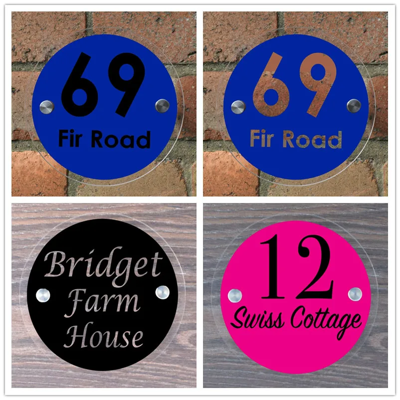 

DIY House Number 140x140mm round transparent pink black silver logo house number