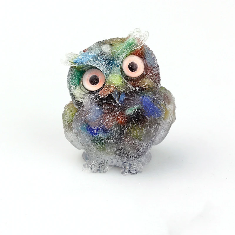 Wholesale Crystal Healing Gravel Resin Crafts Agate Quartz Carving Fashion Personalized Mini Owl Statue Ornament