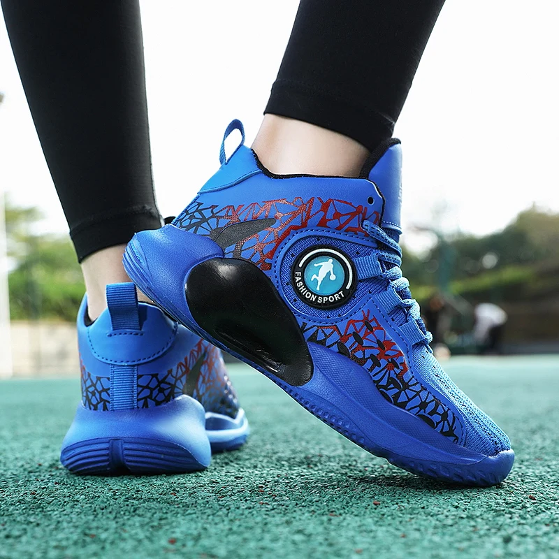 High Top Basketball Shoes For Kids Boys Breathable Mesh Lace Up Anti-slip Sole Sports Sneakers Outdoor Training Shoes Children