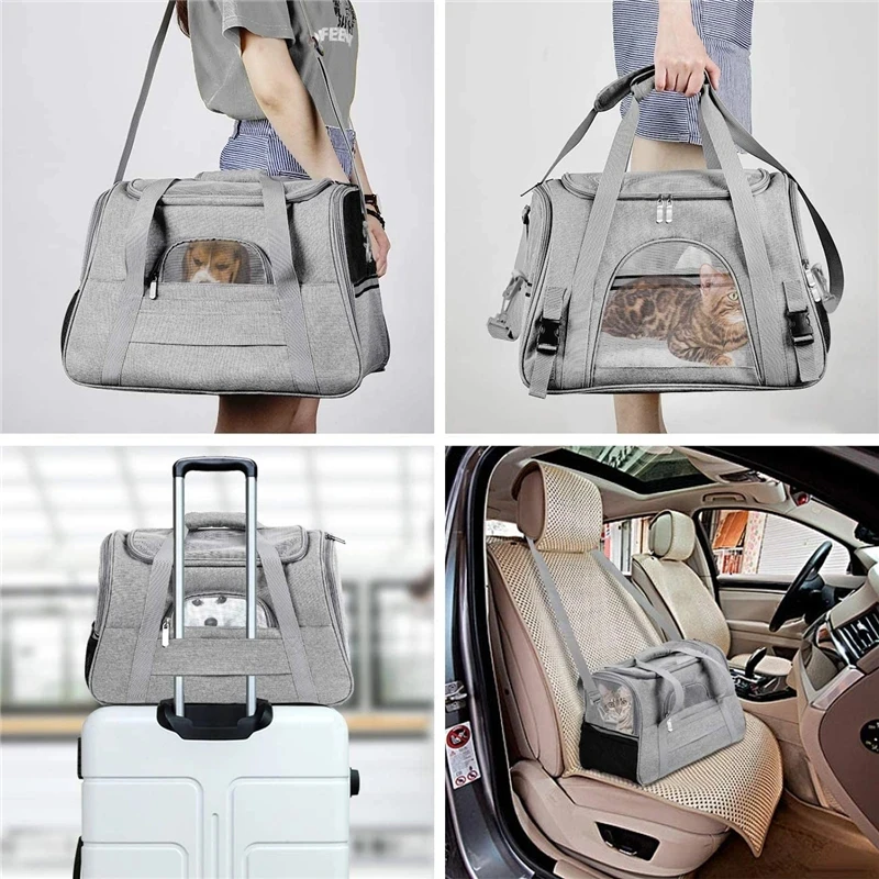 

Cat Safety Portable Bag Carriers Handbag With Zippers Dog Carrier Pet Travel Bags Breathable Locking Pets Outgoing Soft Foldable