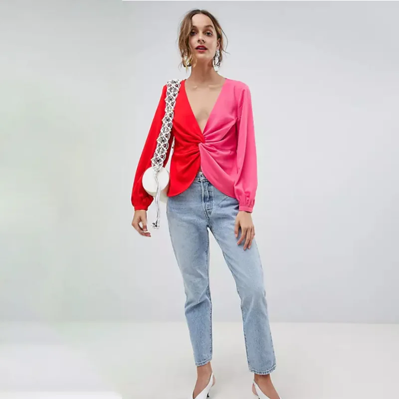 Женская шифоновая Базовая рубашка Kink с длинным рукавом красная розовая футболка