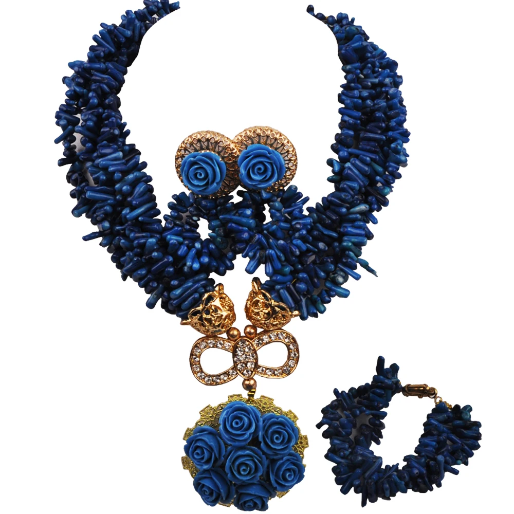 

Темно-синий коралловый филиал африканские бусы комплект ювелирных изделий для женщин ожерелье набор ювелирных изделий костюм ожерелье нигерийский Свадебный комплект