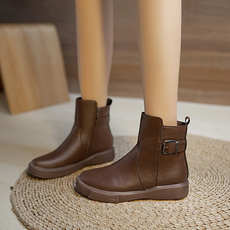 

Ladies Shoes 2023 Hot Sale Ankle Women's Boots High Quality Modern Boots Women Solid Zip Round Toe Flat with Shoes Women Zapatos