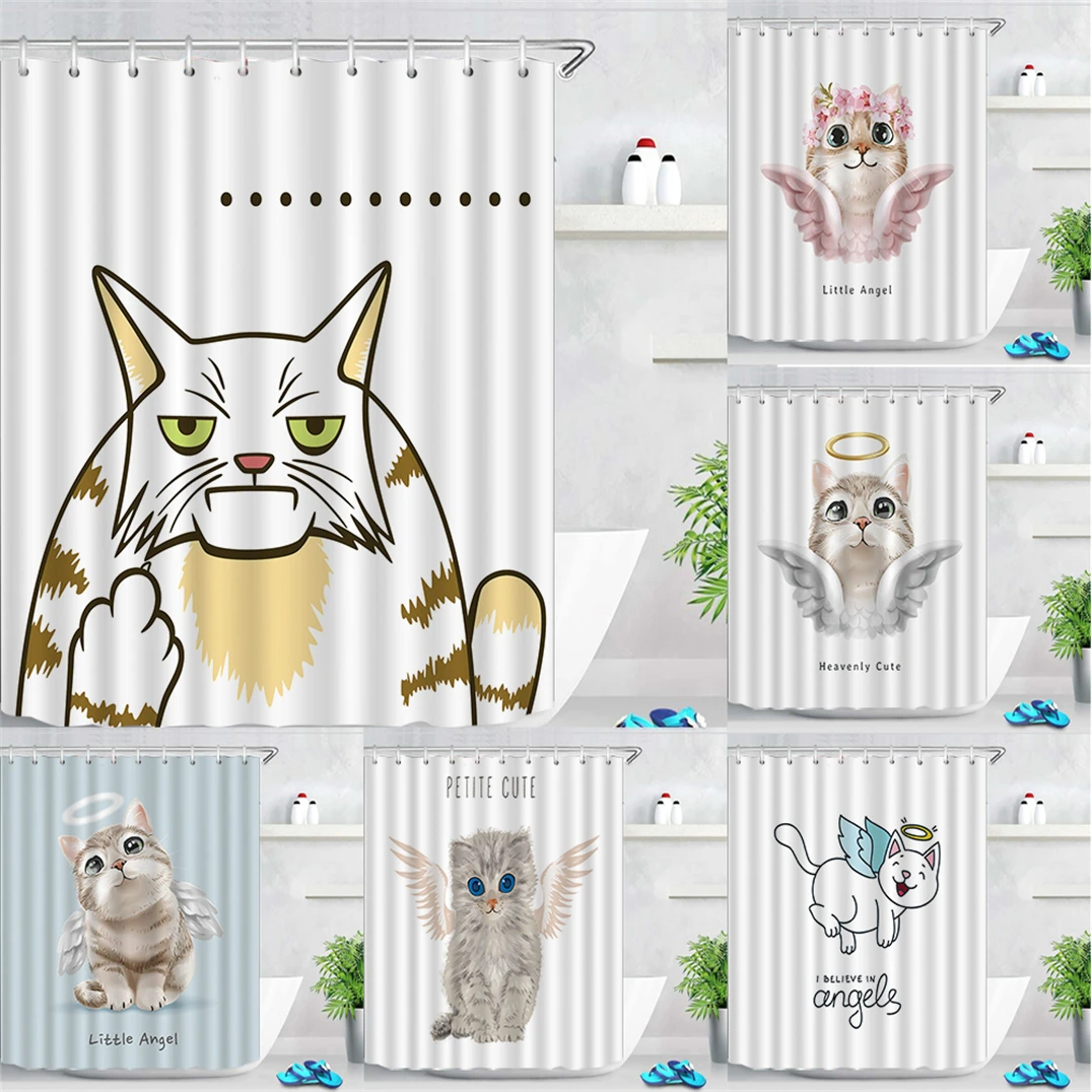 

Cartoon Animal Style Bathroom Furniture Sets Opaque Curtain Cartoon Cat Pattern Bathrooms Decoration Waterproof Shower Curtains